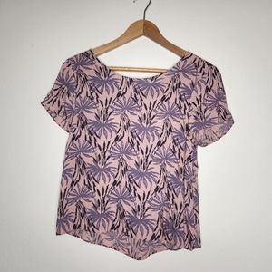 Madewell Women's Small pink purple floral open back tie Blouse